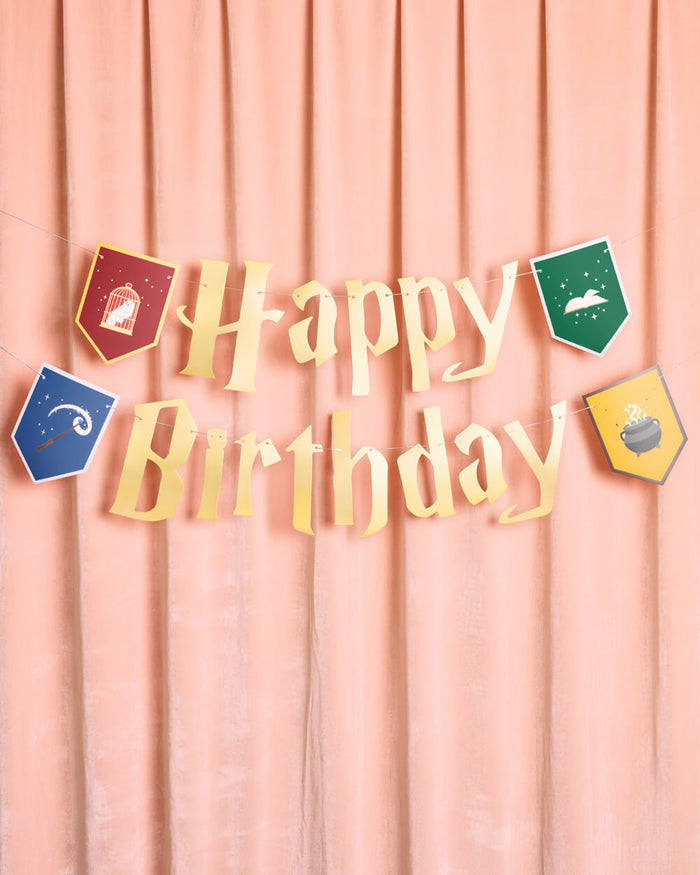 Wizard Birthday Banner - gold foil + colored pendants